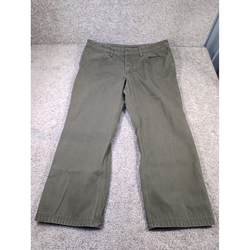 Duluth Trading Co Mens 42x30 Fire Hose Work Pants Olive Green Cotton Canvas
